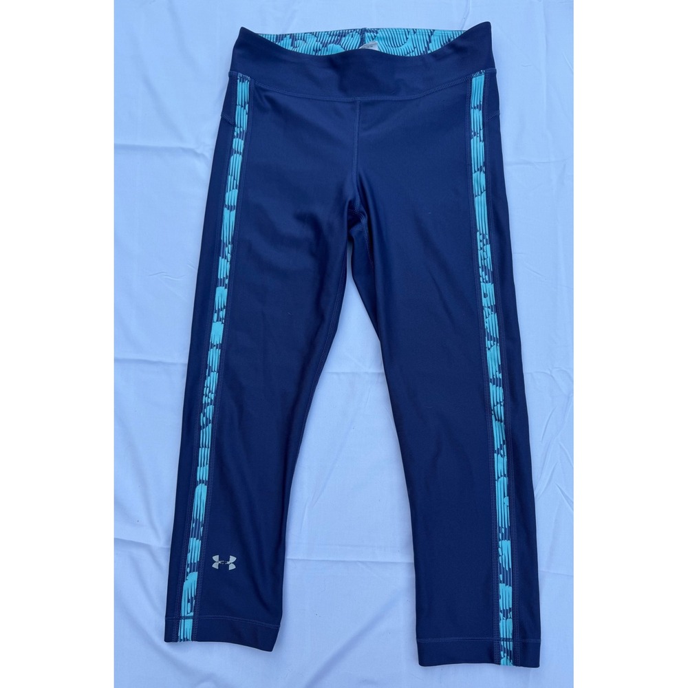 Under Armour HeatGear Navy & Teal Side Stripe Compression Capri Leggings Small